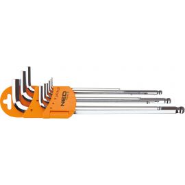 Neo Tools Ключі шестигранні, набір 9шт, кулястий наконечник, CrV, 1.5-10мм
