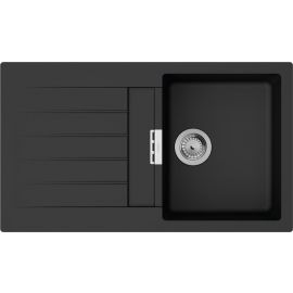 Hansgrohe Мийка кухонна S52, граніт, прямокутник, з крилом, 840х480х190мм, чаша - 2, накладна, S520-F345, чорний графіт