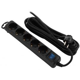 2E Мережевий подовжувач 5XSchuko з вимикачем, 3G*1.5мм, 5м, black