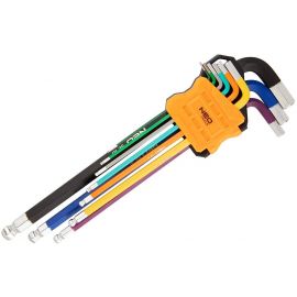 Neo Tools Ключі шестигранні, набір 9шт, кулястий наконечник, кольорові, сталь S2, 1.5-10мм