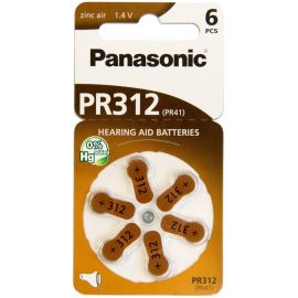 Panasonic Батарейка повітряно-цинкова PR312(312A, AC312E/EZ, PR312H, PR41, ZA312, DA312) блістер, 6 шт.
