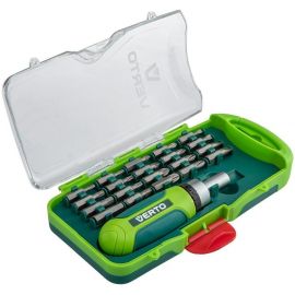 Verto Біти, набір 21шт, 1/4", бітотримач реверсний, SL,PH,PZ,H,T,TX, 25мм, кейс
