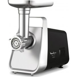 Moulinex М'ясорубка, 1600Вт, 1.9кг/хв, 3 решітки, насадка для ковбас, томатів, 3 терки, пластик/мет, чорно-срібний