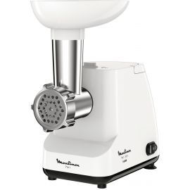 Moulinex М'ясорубка, 1400Вт, 1.7кг/хв, 2 решітки, насадка для ковбас, пластик, білий