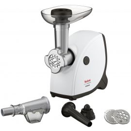 Tefal М'ясорубка HV4, 2000Вт, 2.3кг/хв, 3 решітки, насадка для ковбас, кеббе, томатів, пластик, біло-чорний NE463138