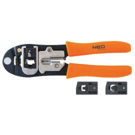 Neo Tools Кліщі обтискні, для обтиску наконечників 4P, 6P, 8P, змінні головки, 195мм