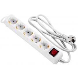2E Мережевий подовжувач 5XSchuko з вимикачем, 3G*1.5мм, 1.5м, white