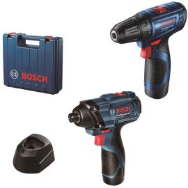 Bosch Набір із двох акумуляторних інструментів 12В, дриль-шурупокрут GSR 120-LI, гайковерт ударний GDR 120-LI, акб 2х2А•год, кейс