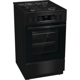 Gorenje Плита комбінована, 62л, 50x60см, дисплей, програматор, приготування на пару, емальовані реш, чорний
