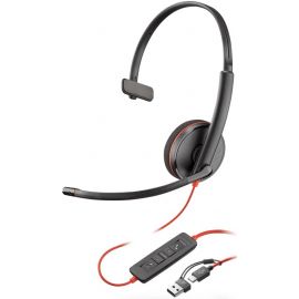 Poly Гарнітура комп'ютерна моно On-ear Blackwire 3210, USB-A, USB-C, односпрямований, чорний