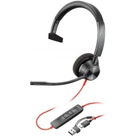 Poly Гарнітура комп'ютерна моно On-ear Blackwire 3310-M, USB-A, USB-C, односпрямований, Microsoft Teams, чорний