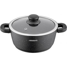 ARDESTO Каструля Gemini Anzio, скляна кришка, 20 см, чорний мармур, алюміній
