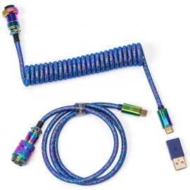 Keychron Кабель Type-A/Type-C Premium Coiled Aviator Cable-Straight Rainbow Plated Blue