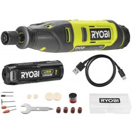 Ryobi Шліфмашина шліфувально-гравірувальна акумуляторна USB Lithium RRT4-120GA15 4В 1х2А·год 15 аксесуарів 0.23кг