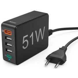 HAMA Універсальний зарядний пристрій 1 x QC 3.0, 3 x USB-A, 1 x USB-C PD, 51W Black