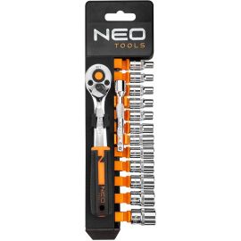 Neo Tools Набір торцевих головок, 14шт, 1/4", тріскачка 90 зубців, CrV