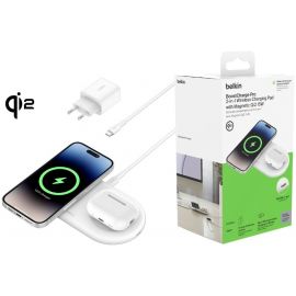 Belkin Зарядний пристрій бездротовий 2в1 15Вт Pad Qi2, білий