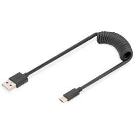 Digitus Кабель USB-C > USB-A заряджання/синхронізації, 1м, Type-C, спіральний, чорний