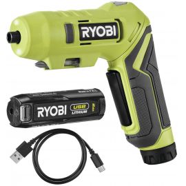 Ryobi Викрутка акумуляторна RSDP4-120G 4В USB Lithium акб 1х2А·год 5Нм поворотна ручка 0.21кг