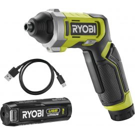 Ryobi Викрутка акумуляторна RSD4-120T 4В USB Lithium акб 1х2А·год 5Нм 200об·хв кейс для зберігання 10 насадок 0.37кг
