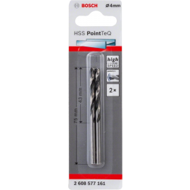 Bosch Свердло по металу HSS-PointTeQ, 4х43х75мм, 2шт