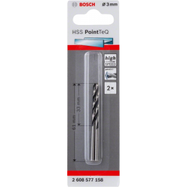 Bosch Свердло по металу HSS-PointTeQ, 3х33х61мм, 2шт