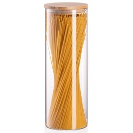ARDESTO Банка для зберігання Midori, 1300мл, скло, бамбук, кругла, прозорий