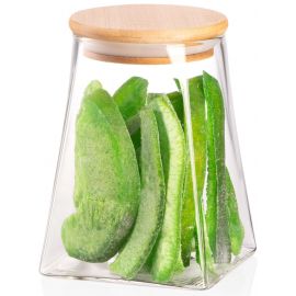 ARDESTO Банка для зберігання Midori, 740мл, скло, бамбук, конусна, прозорий