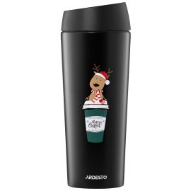 ARDESTO Термокухоль Coffee Time Reindeer 450мл, нержавіюча сталь, чорний