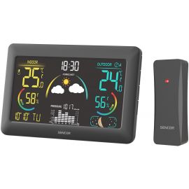 Sencor Метеостанція, внутр/зовн вимірювання, від мережі/AAх3+AAx2, темп-ра, вологість, час, прогноз погоди, чорний