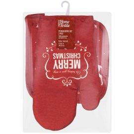 ARDESTO Набір прихваток для кухні Happy Holidays 17х28см, 20х20см, 90% поліестер, 10% бавовна, червоний