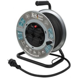 Könner & Söhnen Подовжувач мережевий KS CRM-30M, 3600Вт, 4х16А/230В, 3х2.5мм, IP44, 7.8 кг, на котушці, 30м, чорний