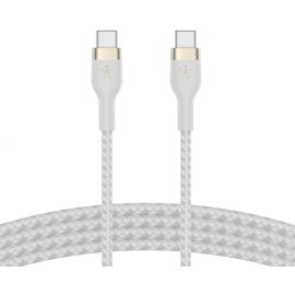 Belkin Кабель USB-C > USB-C заряджання/синхронізації 2м, 60Вт, Type-C, плетений, силіконовий, з ремінцем на магніті, білий