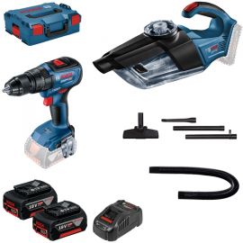Bosch Набір із двох акумуляторних інструментів 18В дриль-шурупокрут GSR 18V-50 пилосмок GAS 18V-1 швидкий зарядний пристрій GAL 1880 CV акб 2х5А·год кейс L-BOXX