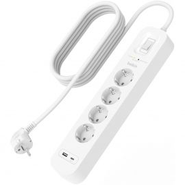 Belkin Подовжувач-фільтр мережевий 4хТип F, 3x1.5мм кв, 16А, USB-A/USB-C 18Вт, з захистом від перенапруги, 2м, білий