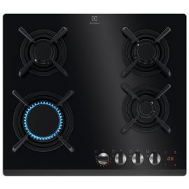 Electrolux Варильна поверхня газова на склі, 60см, чавун, електрон. керування, Hob2Hood, чорний