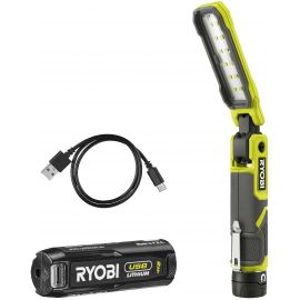 Ryobi Ліхтар інспекційний акумуляторний USB Lithium RLI4-120G, 4В, 2А·год, 650лм, 3 режими, магніт, затискач 0.17кг