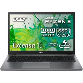 Acer Ноутбук Extensa EX215-24 15.6" FHD IPS, AMD R3-7320U, 16GB, F512GB, UMA, Lin, сірий