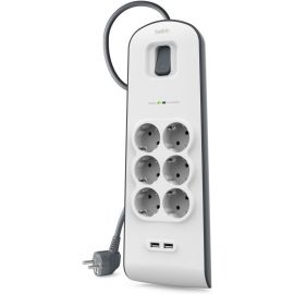 Belkin Подовжувач-фільтр мережевий 6хТип F, 3x1.5мм кв, 16А, 2xUSB-A 2.4A, з захистом від перенапруги, 2м, білий