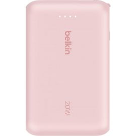 Belkin Акумулятор портативний літій-іонний Power Bank 10000мА·год, 20Вт, з інтегрованим кабелем USB-C, рожевий