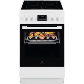 Electrolux Плита електрична склокерамічна, 57л, 50x60см, дисплей, конвекція, мангальна підставка, білий