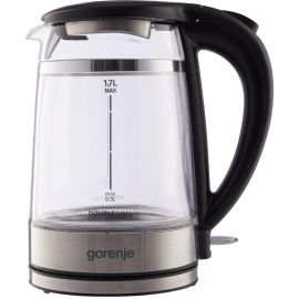 Gorenje Електрочайник 1.7л, 2,200 Вт, strix контроль, скло, чорний