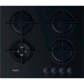 Whirlpool Варильна поверхня газова на склі, 60см, чавун, конфорка з подвійним рядом полум'я, чорний