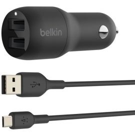 Belkin Автомобільний ЗП Car Charger 24W Dual USB-A, USB-A - MicroUSB, 1m, black