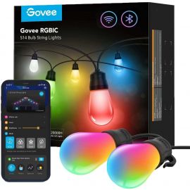 Govee Набір світодіоних ламп H7020 LEB Bulb String Lights, 15м, RGBIC/Warm White, WI-FI/Bluetooth, чорний