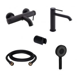 Комплект для ванни Qtap Robin Black: Змішувачі QTROB3060102B+QTROB1060M102B+Тримач QT829910842854OB+Шланг QT054BL43074+Лійка QTRUC125BLM45776