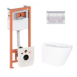 Готове рішення Qtap для ванної кімнати: підвісний унітаз Swan Ultra Quiet 520x360x320 + комплект інсталяції Nest 4 в 1 (квадратна клавіша Chrome)
