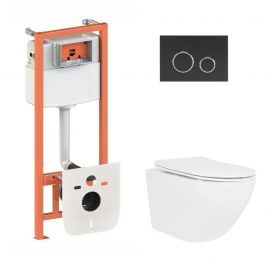 Готове рішення Qtap для ванної кімнати: підвісний унітаз Jay Ultra Quiet 520x360x320 + комплект інсталяції Nest 4 в 1 (кругла клавіша Black mat)