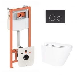 Готове рішення Qtap для ванної кімнати: підвісний унітаз Swan Ultra Quiet 520x360x320 + комплект інсталяції Nest 4 в 1 (кругла клавіша Black mat)