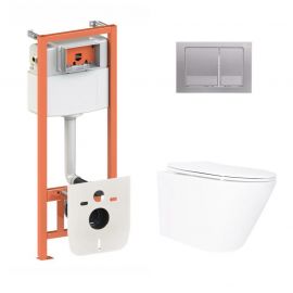 Готове рішення Qtap для ванної кімнати: підвісний унітаз Swan Ultra Quiet 520x360x320 + комплект інсталяції Nest 4 в 1 (квадратна клавіша Satin)